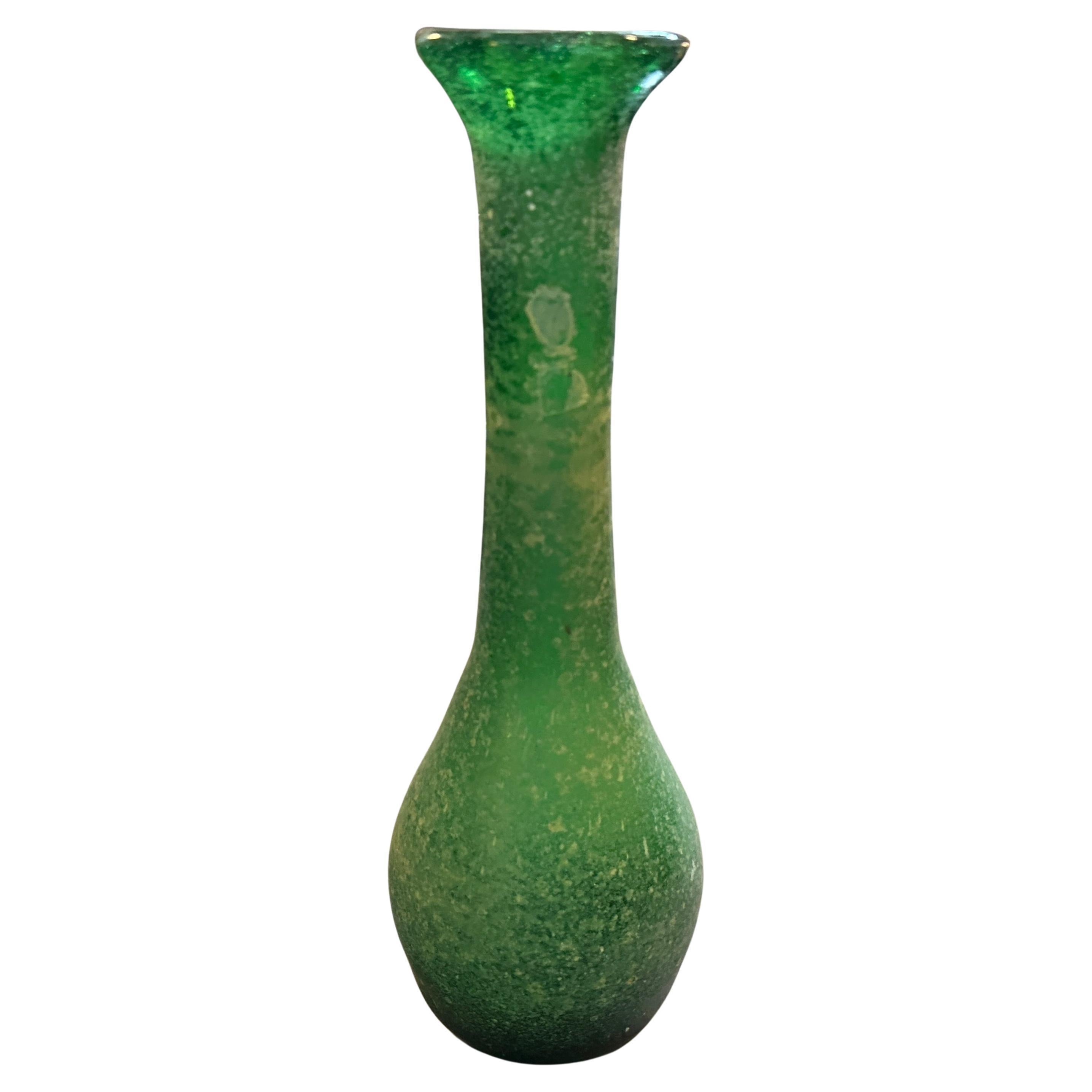Vase en verre de Murano Cenedese Attribué Moderniste Vert Scavo des années 1970