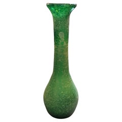 Vintage 1970s Cenedese Attributed Modernist Green Scavo Murano Glass Vase