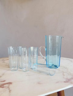 1970s Cenedese Blue Jug and Glasses Set (Six Glasses)