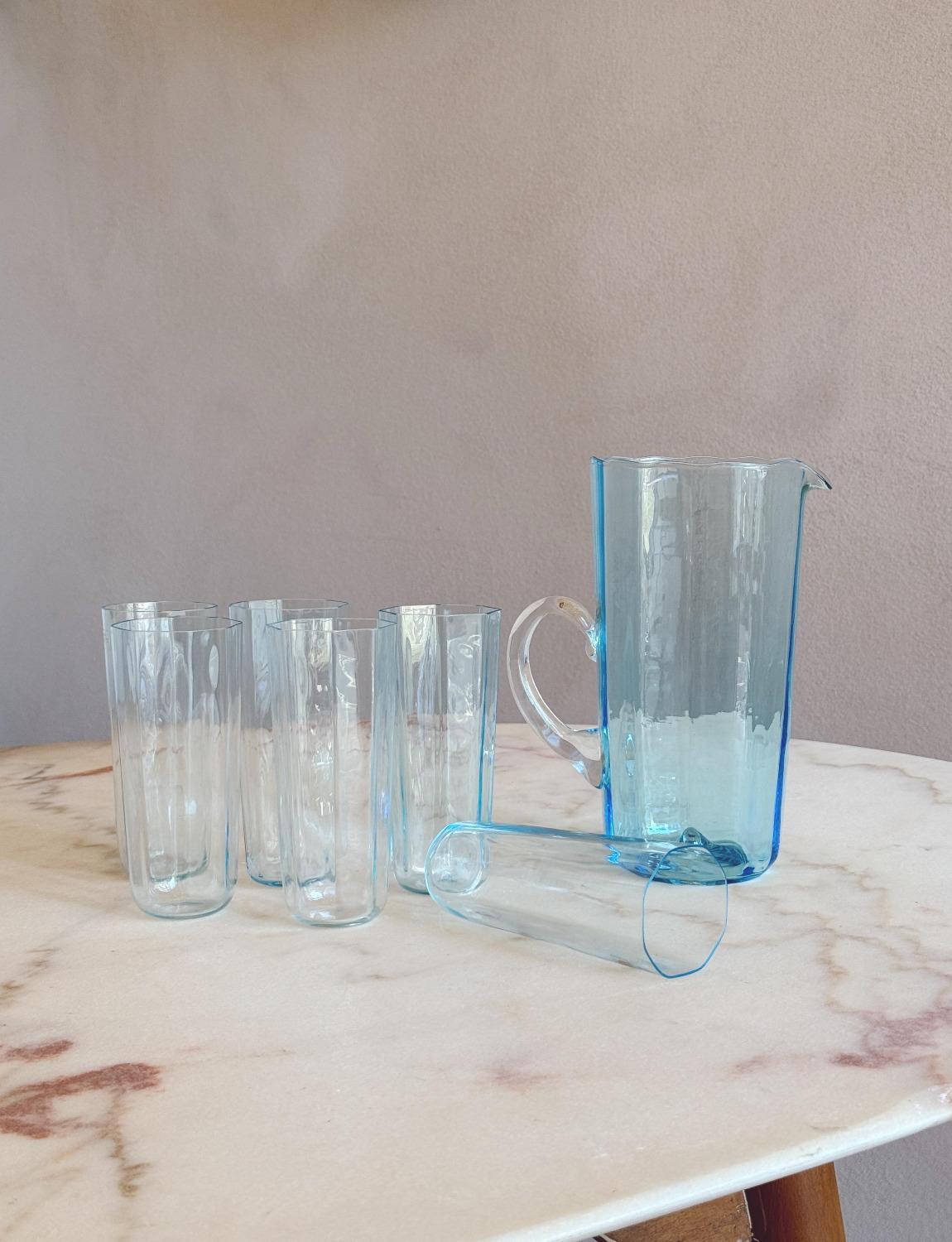 1970er Cenedese Blauer Krug und Gläserset (sechs Gläser) (Ende des 20. Jahrhunderts) im Angebot