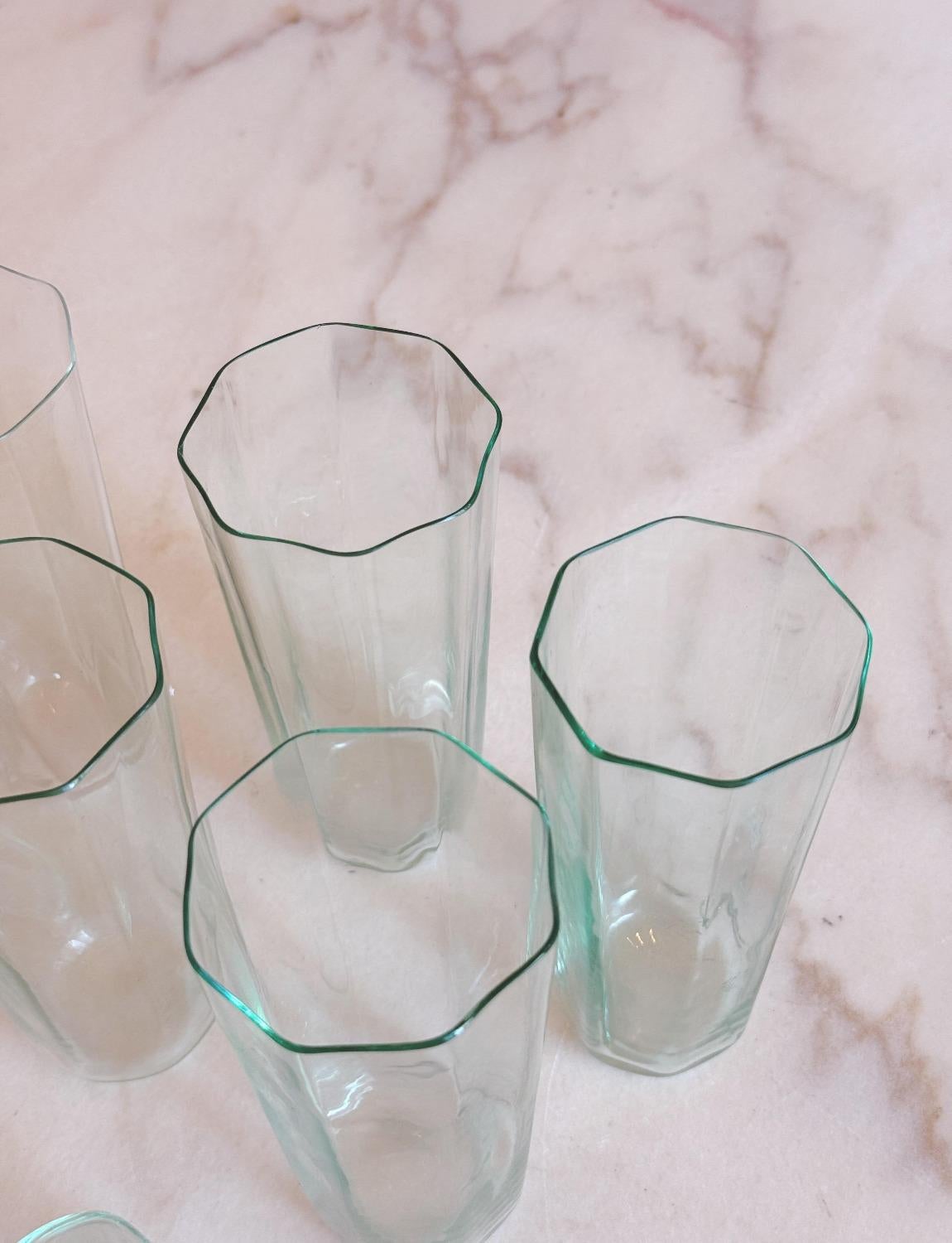 Italian 1970s Cenedese Green Jug and Glasses Set (Six Glasses) For Sale