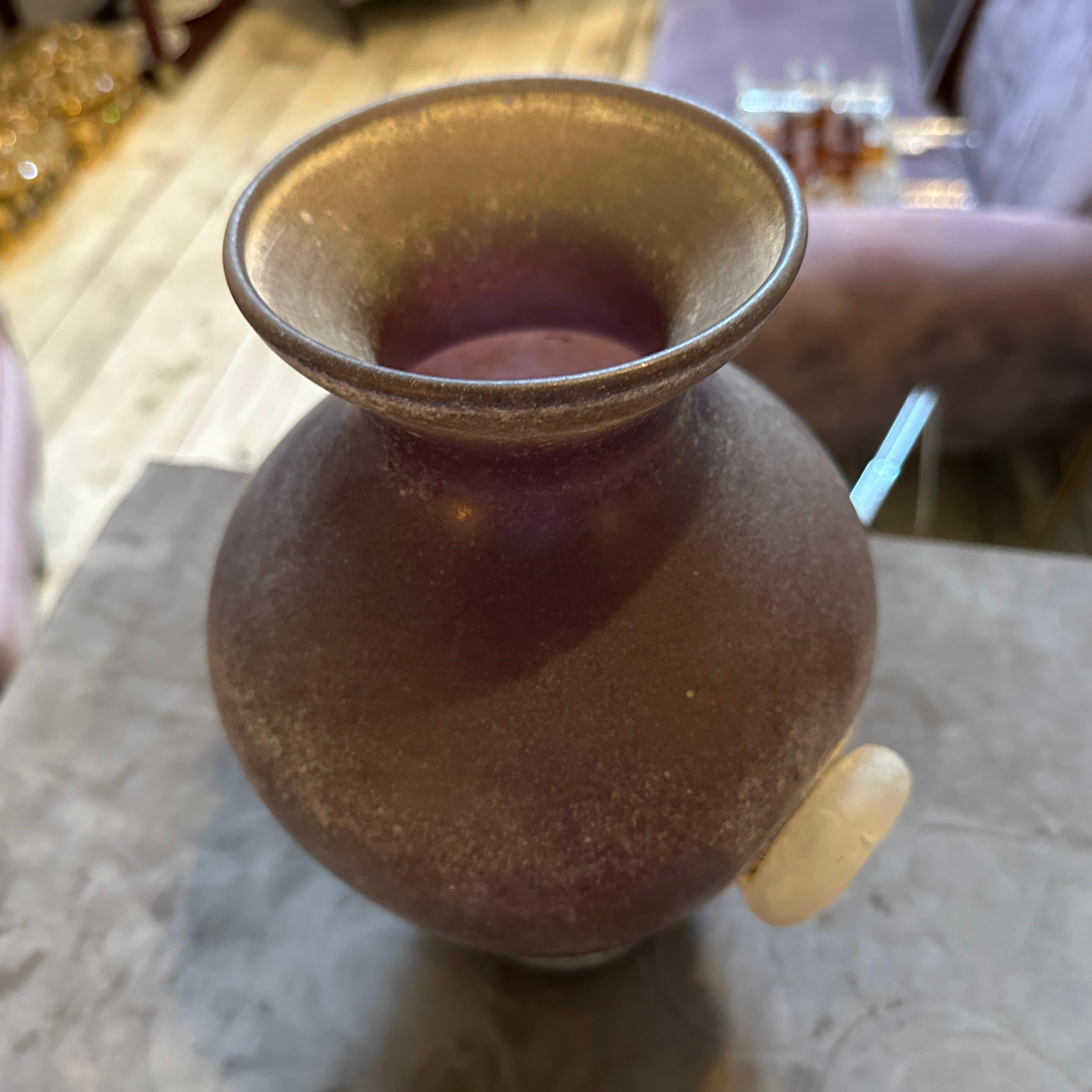 1970s Cenedese Style Modern Purple and White Scavo Murano Glass Amphora Vase For Sale 5