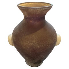 1970s Cenedese Style Modern Purple and White Scavo Murano Glass Amphora Vase