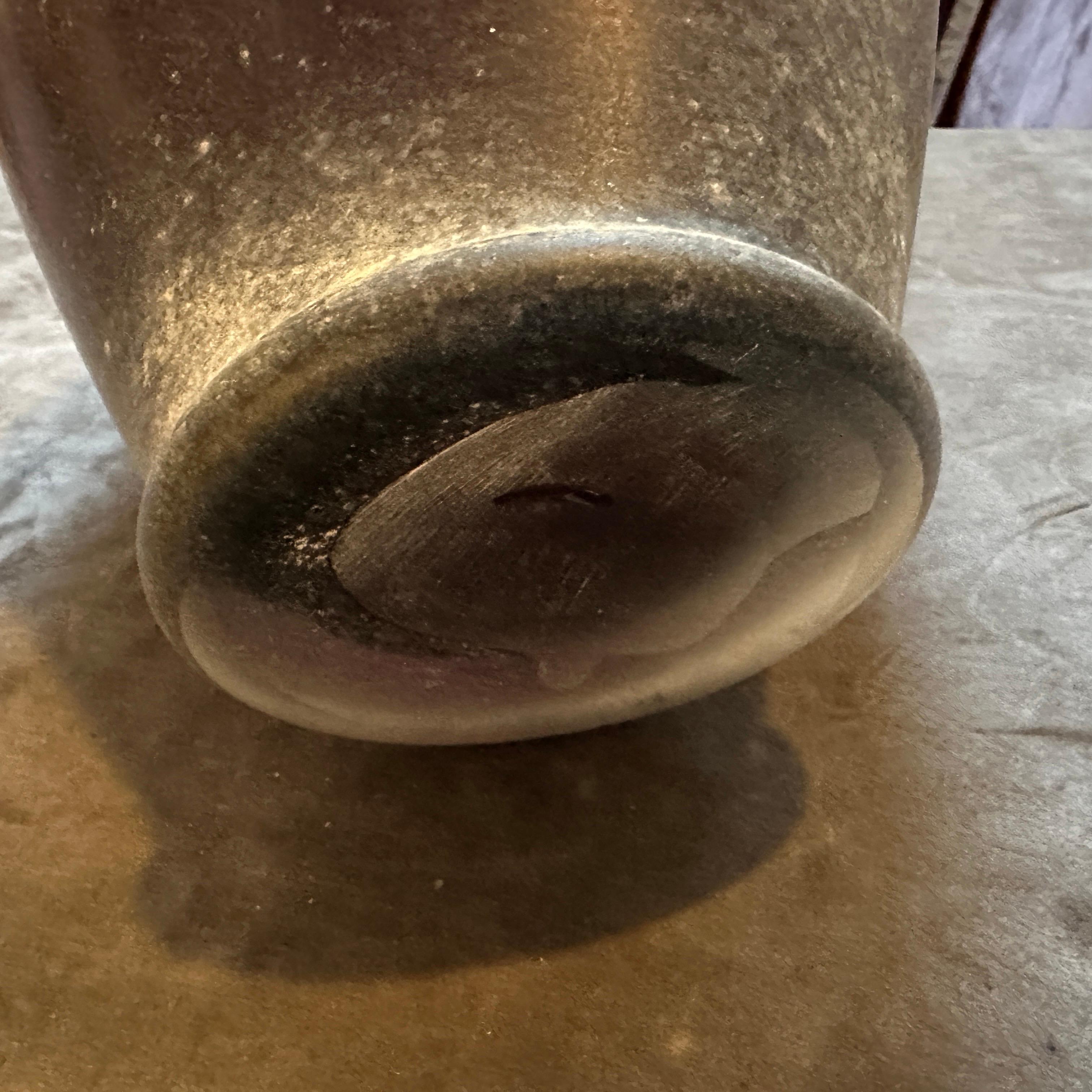 Hand-Crafted 1970s Cenedese Style Modern Purple and White Scavo Murano Glass Amphora Vase For Sale