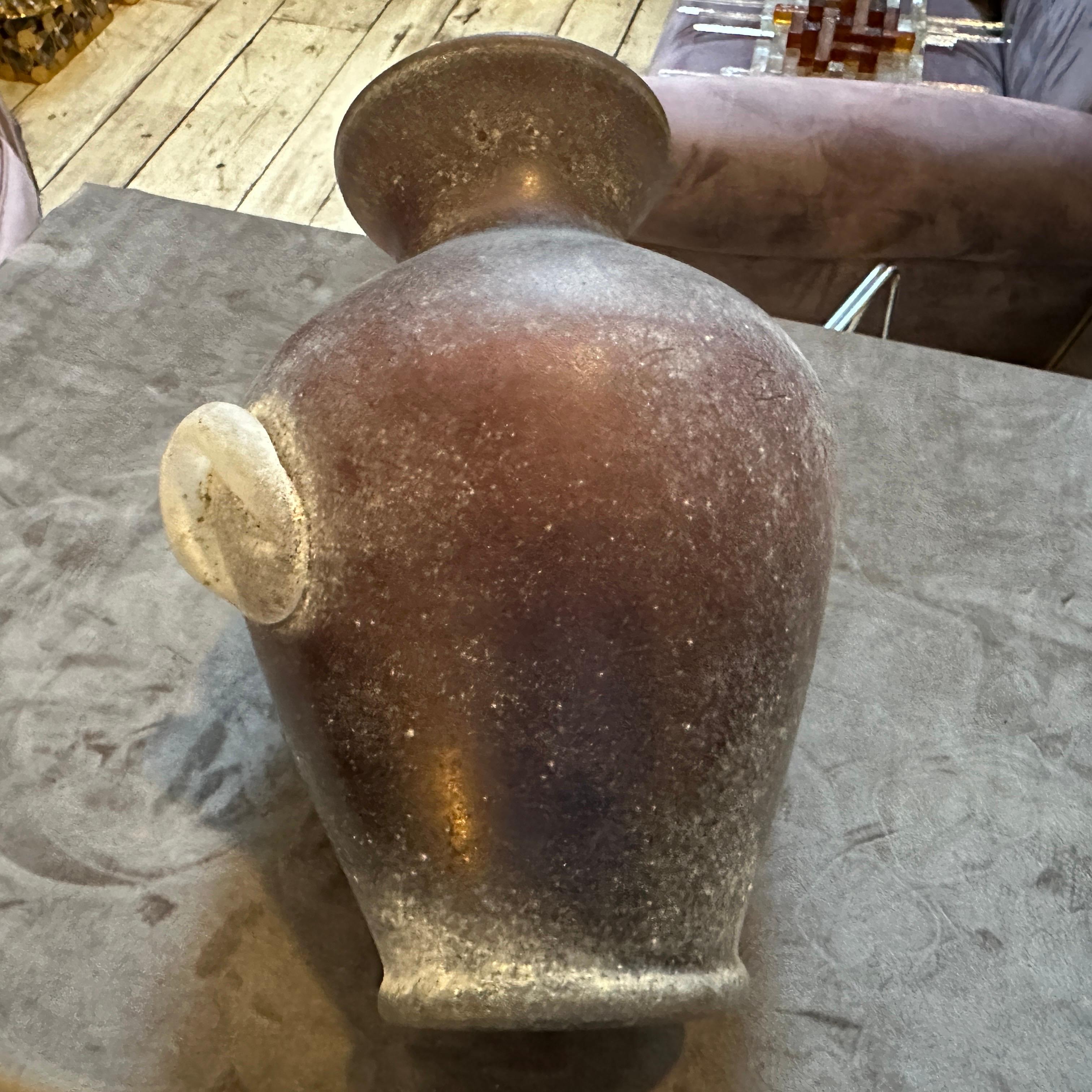 20th Century 1970s Cenedese Style Modern Purple and White Scavo Murano Glass Amphora Vase For Sale