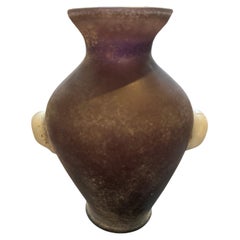 1970s Cenedese Style Modern Purple and White Scavo Murano Glass Amphora Vase