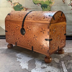 1970s Domed Trunk Post Modern Geometric Inlays Vintage Mid-Century Post Modern