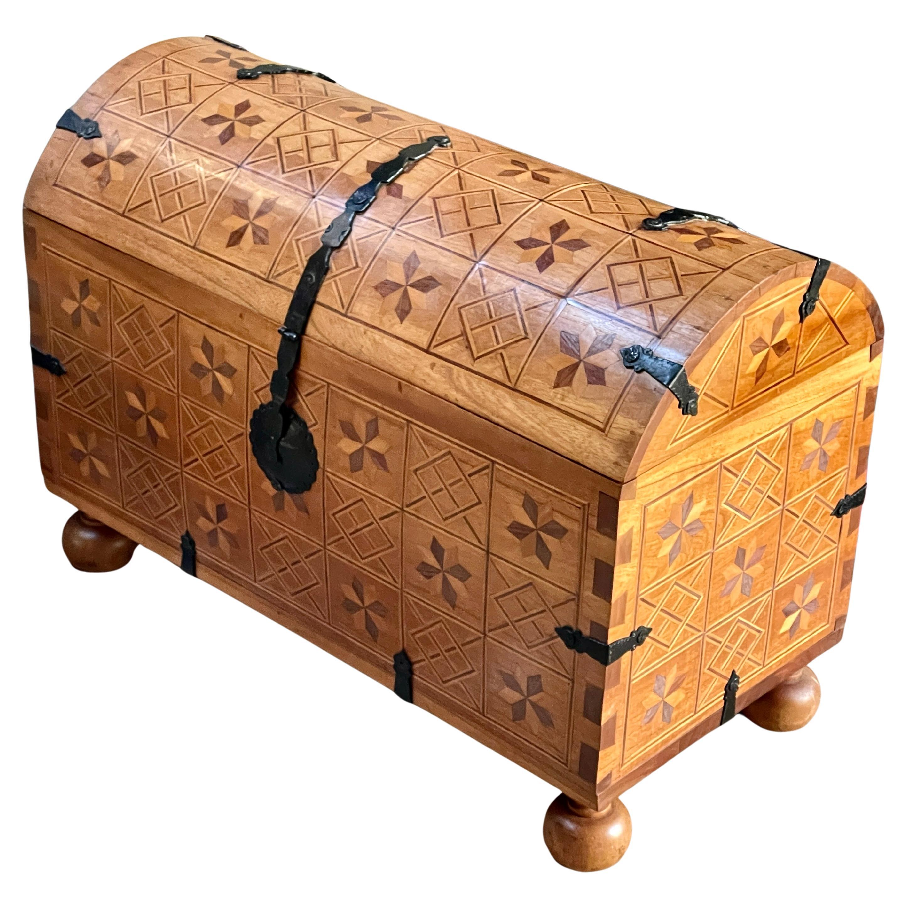 1970s Domed Trunk Post Modern Geometric Inlays Vintage Mid-Century Post Modern