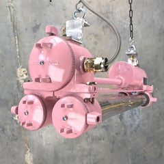 1970s Century Industrial Aluminium and Brass Flame Proof Strip Light, Pink