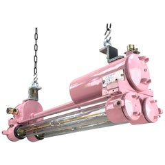 1970s Century Industrial Aluminium and Brass Flame Proof Strip Light, Pink