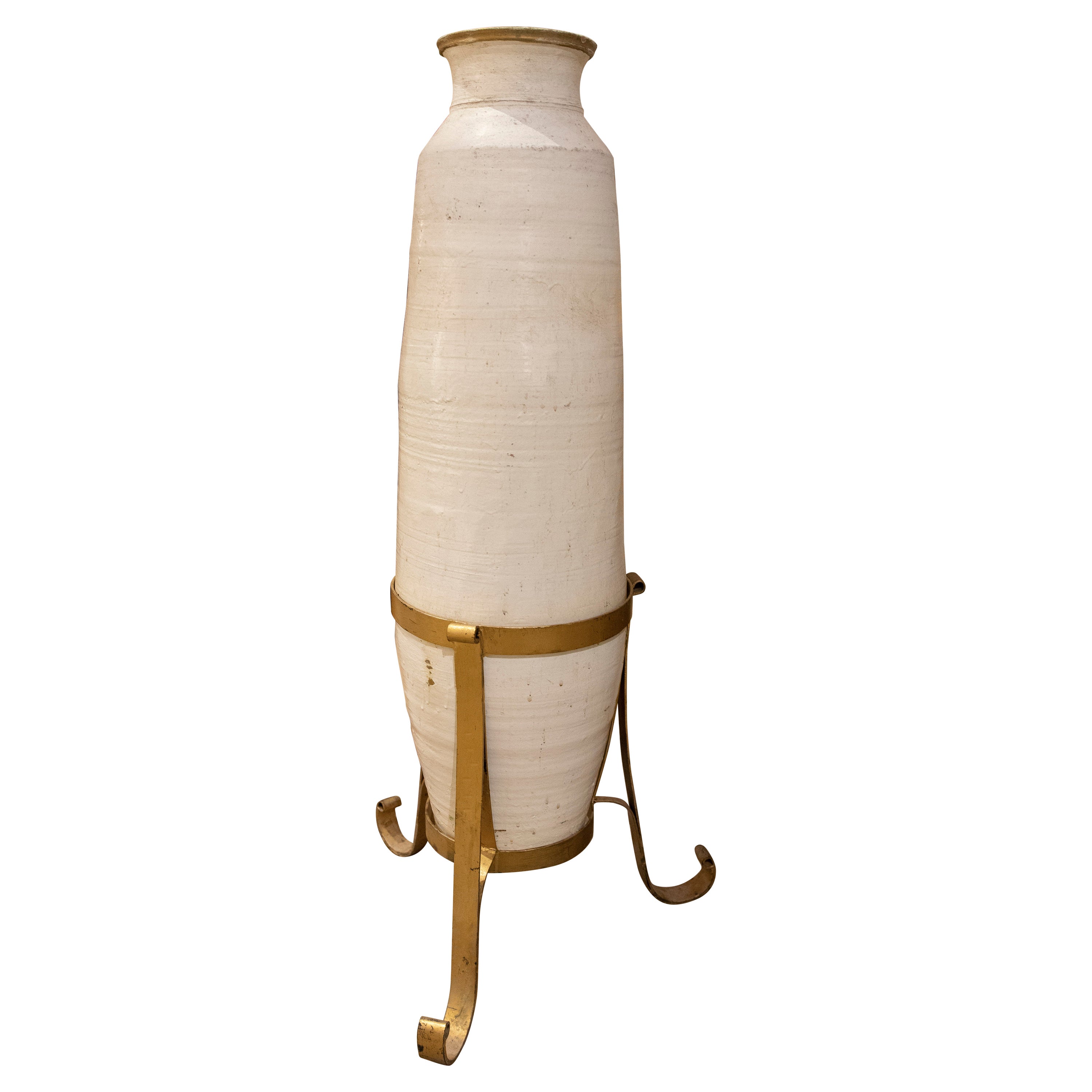 1970s Ceramic Amphora with Iron Base