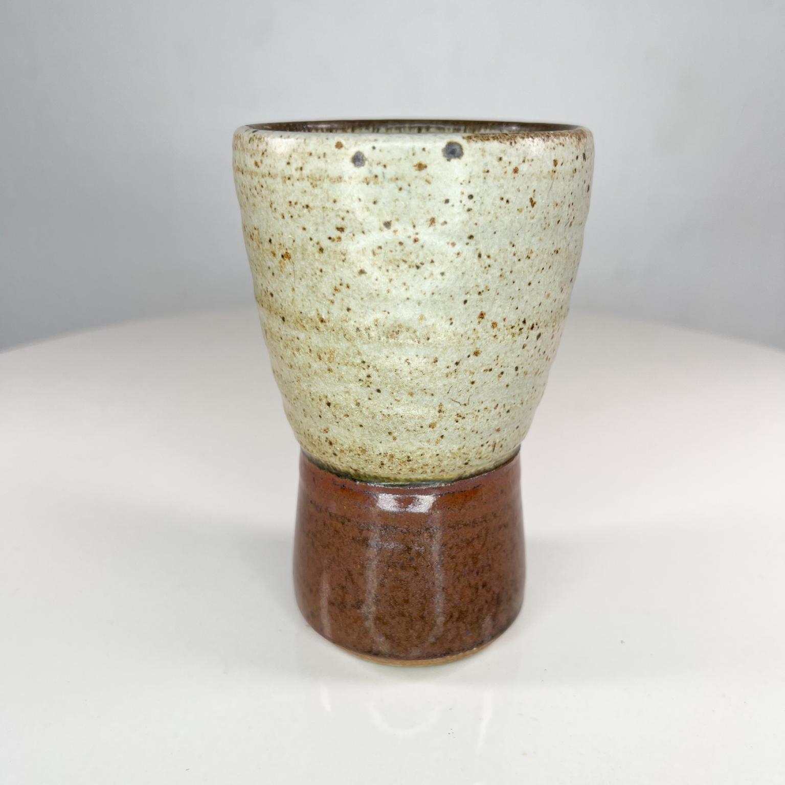 Mid-Century Modern 1970s Ceramic Art Pottery Tapered Tumbler Speckled Glass Signed For Sale