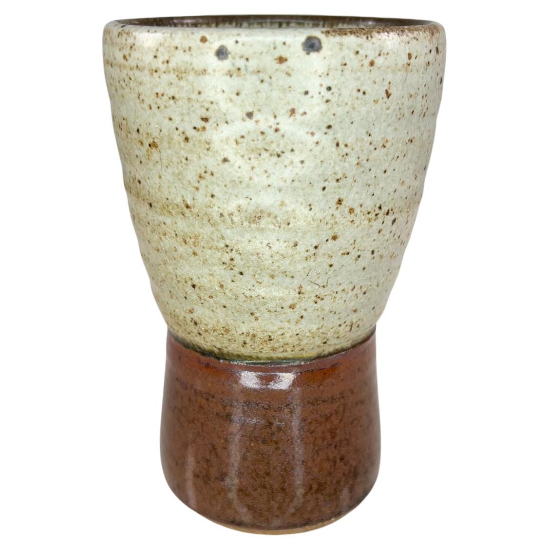 1970s Ceramic Art Pottery Tapered Tumbler Speckled Glass Signed For Sale