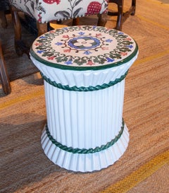 1970s Ceramic Base Glazed in White with Coloured Flowers