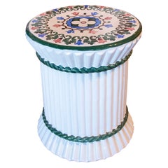 1970s Ceramic Base Glazed in White with Coloured Flowers