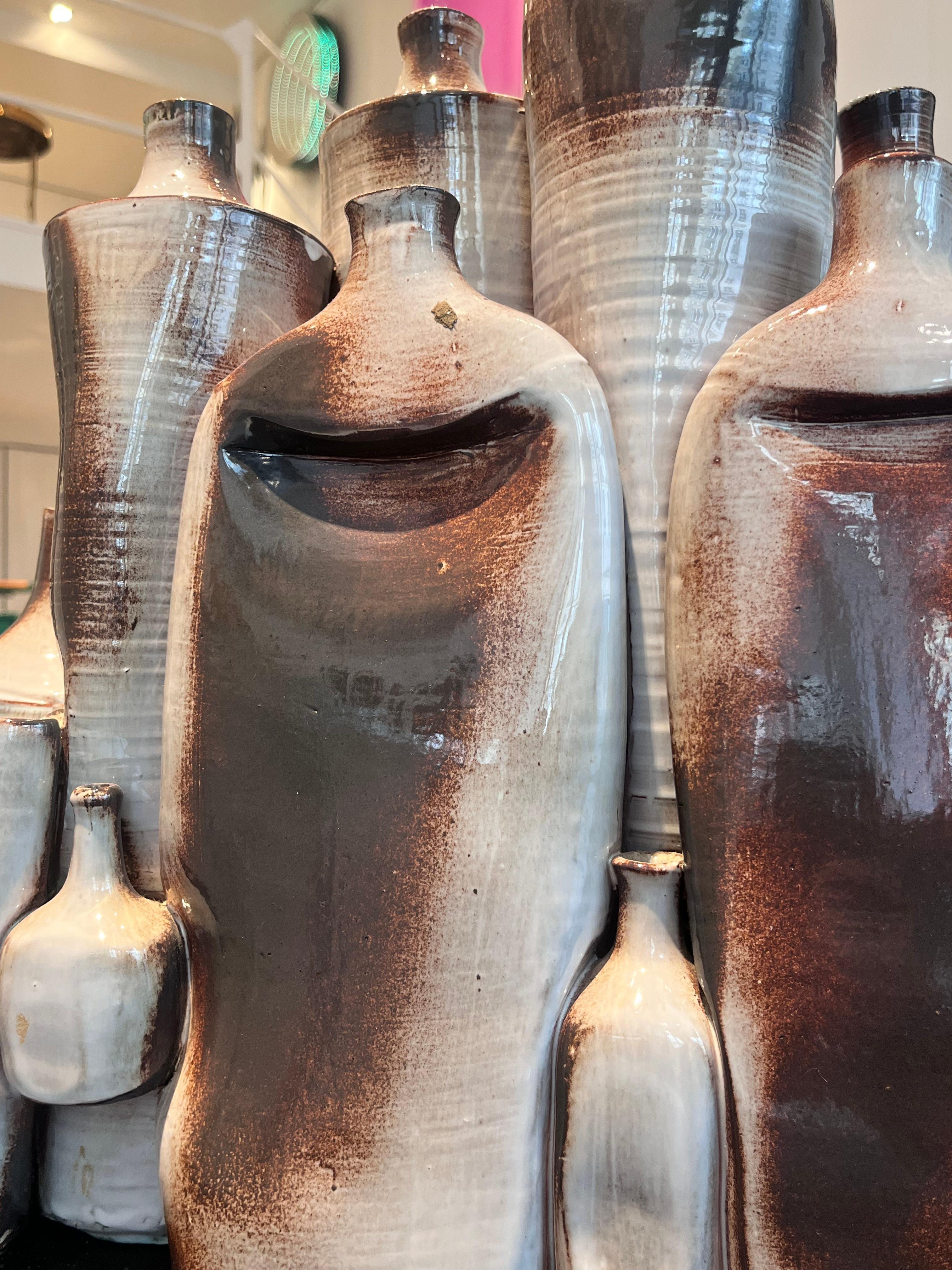 French 1970s ceramic bottles sculpture For Sale