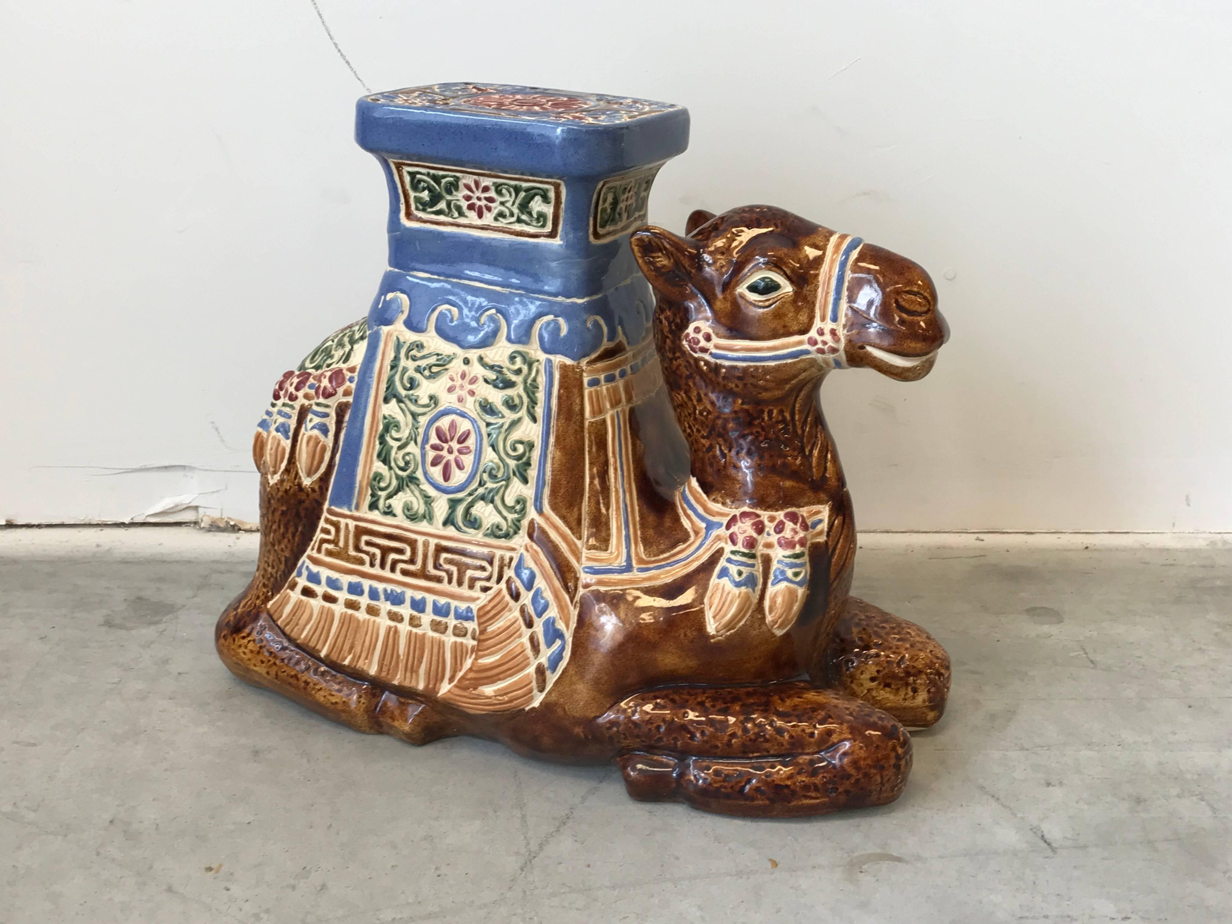 Chinoiserie 1970s Ceramic Camel Sculpture Garden Stool