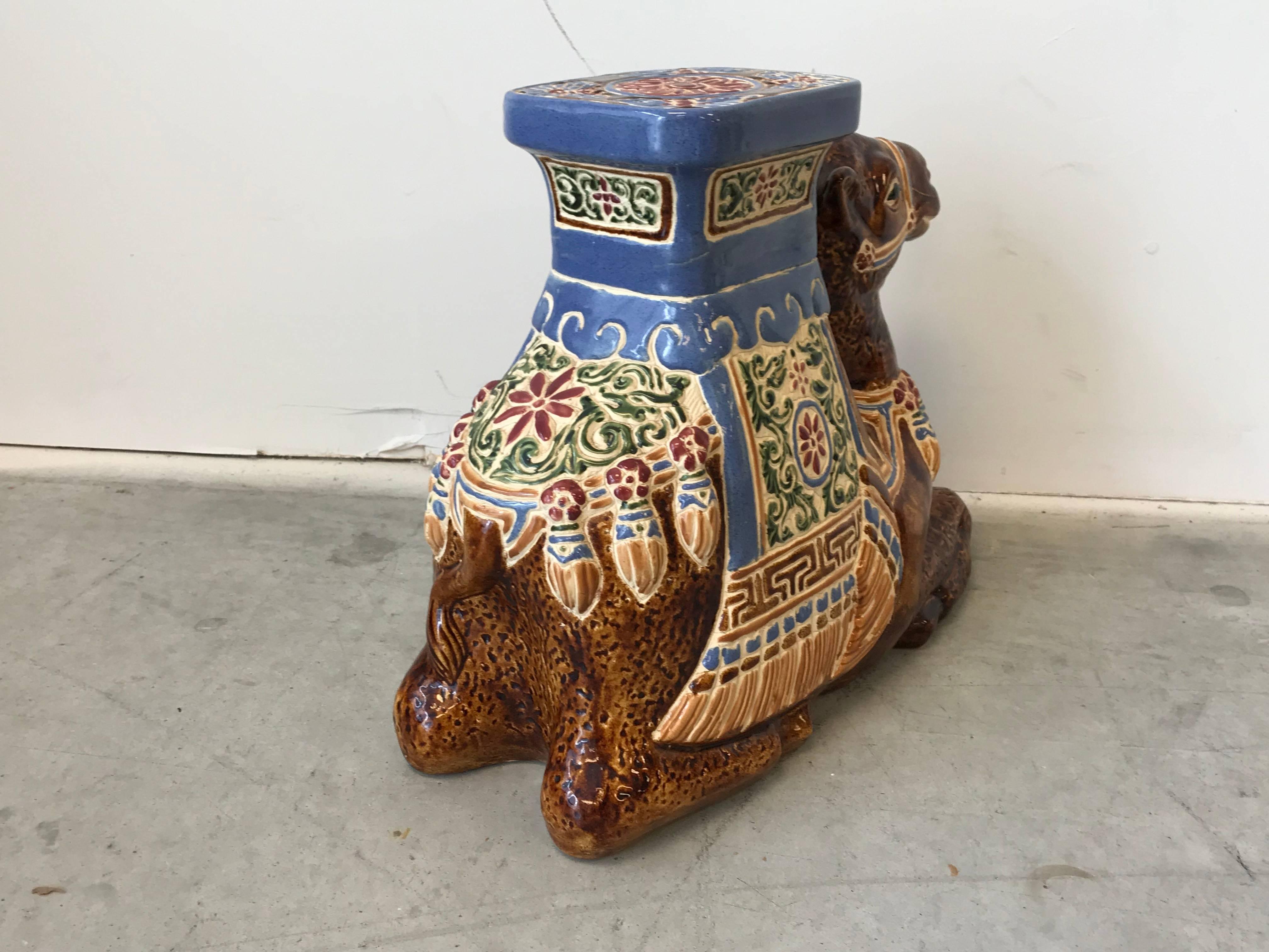 Glazed 1970s Ceramic Camel Sculpture Garden Stool