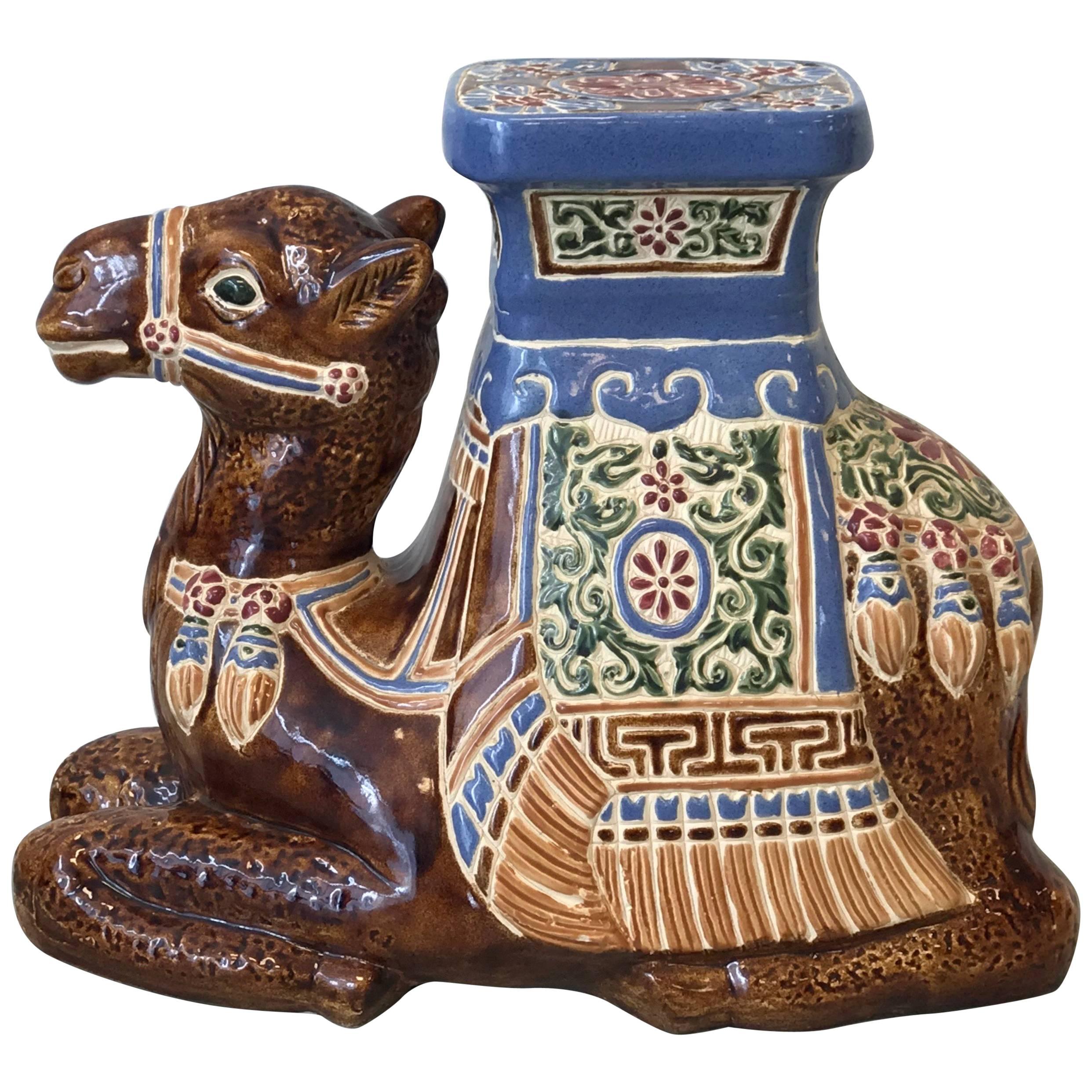 1970s Ceramic Camel Sculpture Garden Stool