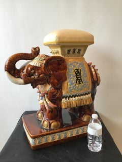 1970s Ceramic Elephant Garden Seat with Upholstered Top