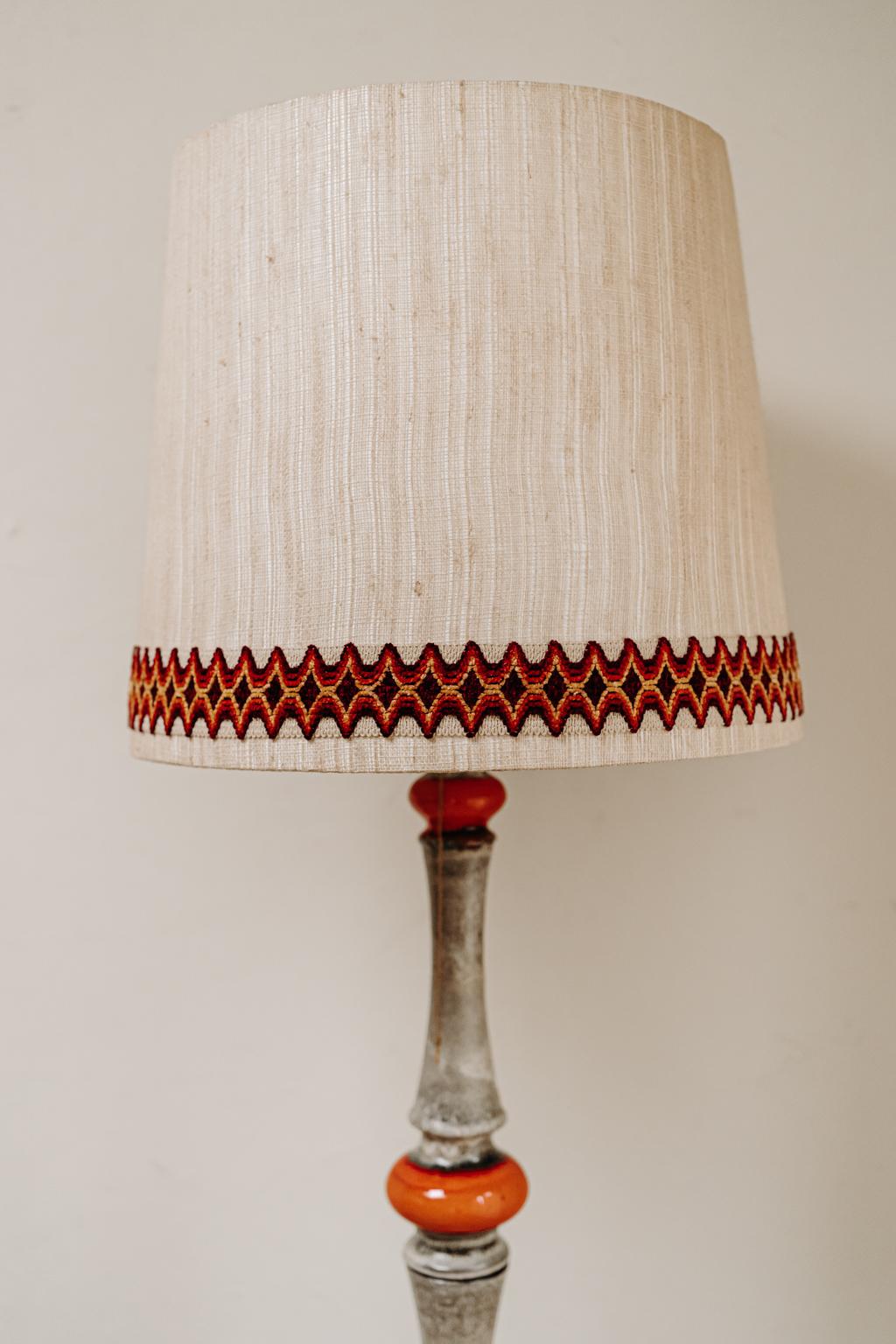 German 1970's Ceramic Floorlamp with Its Original Lampshade For Sale