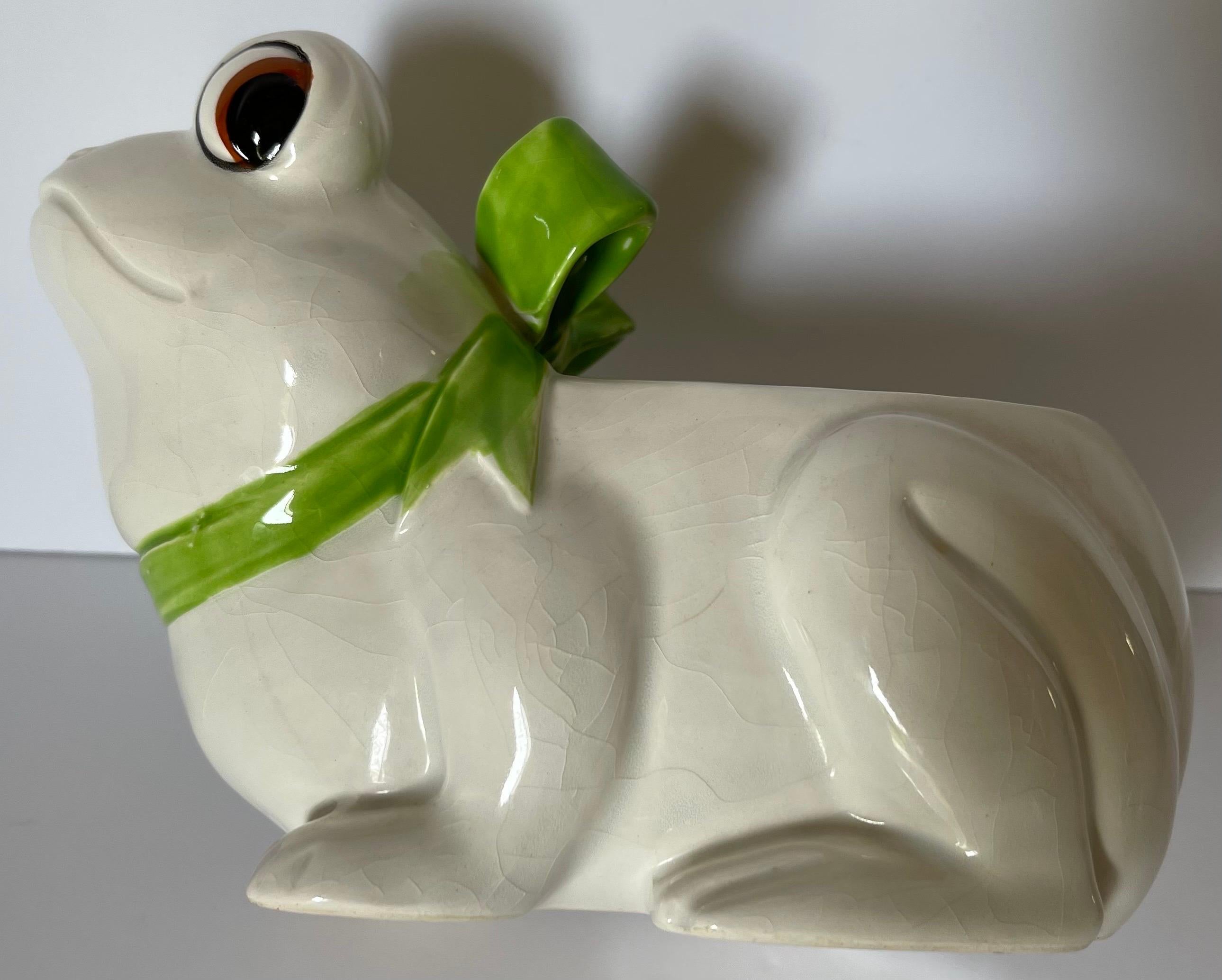 1970s Ceramic Frog Planter with Green Bows  For Sale 2