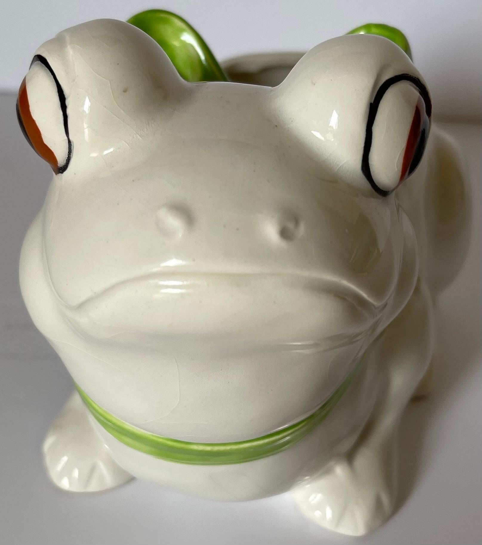 1970s Ceramic Frog Planter with Green Bow For Sale 4