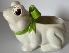 1970s Ceramic Frog Planter with Green Bows