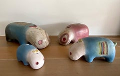 1970s Ceramic Hippopotamus Family