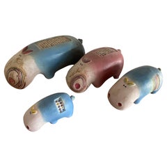 1970s Ceramic Hippopotamus Family