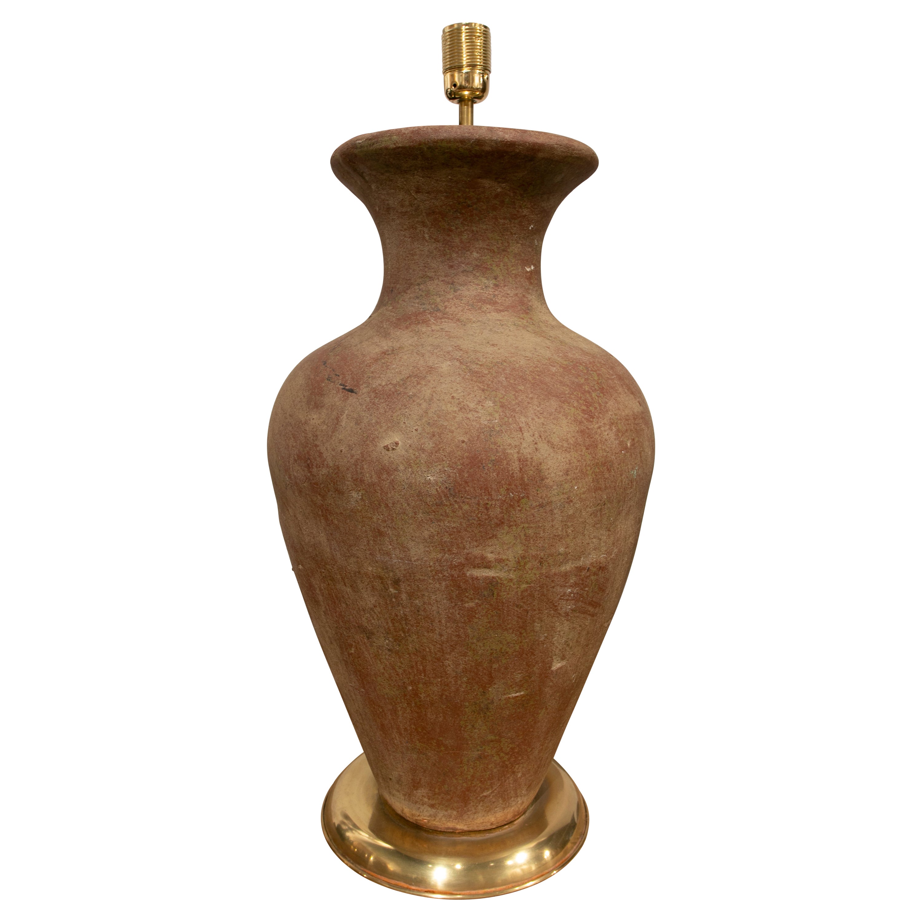 Lampe en céramique des années 1970 en forme de vase avec base en laiton