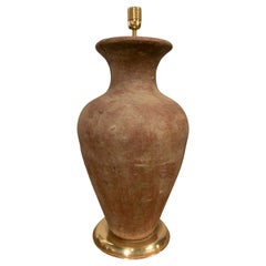 Lampada in ceramica a forma di vaso degli anni '70 con base in ottone