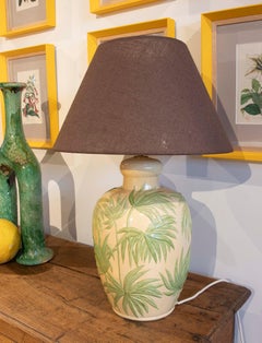 1970s Ceramic Lamp with Palm Tree Decoration