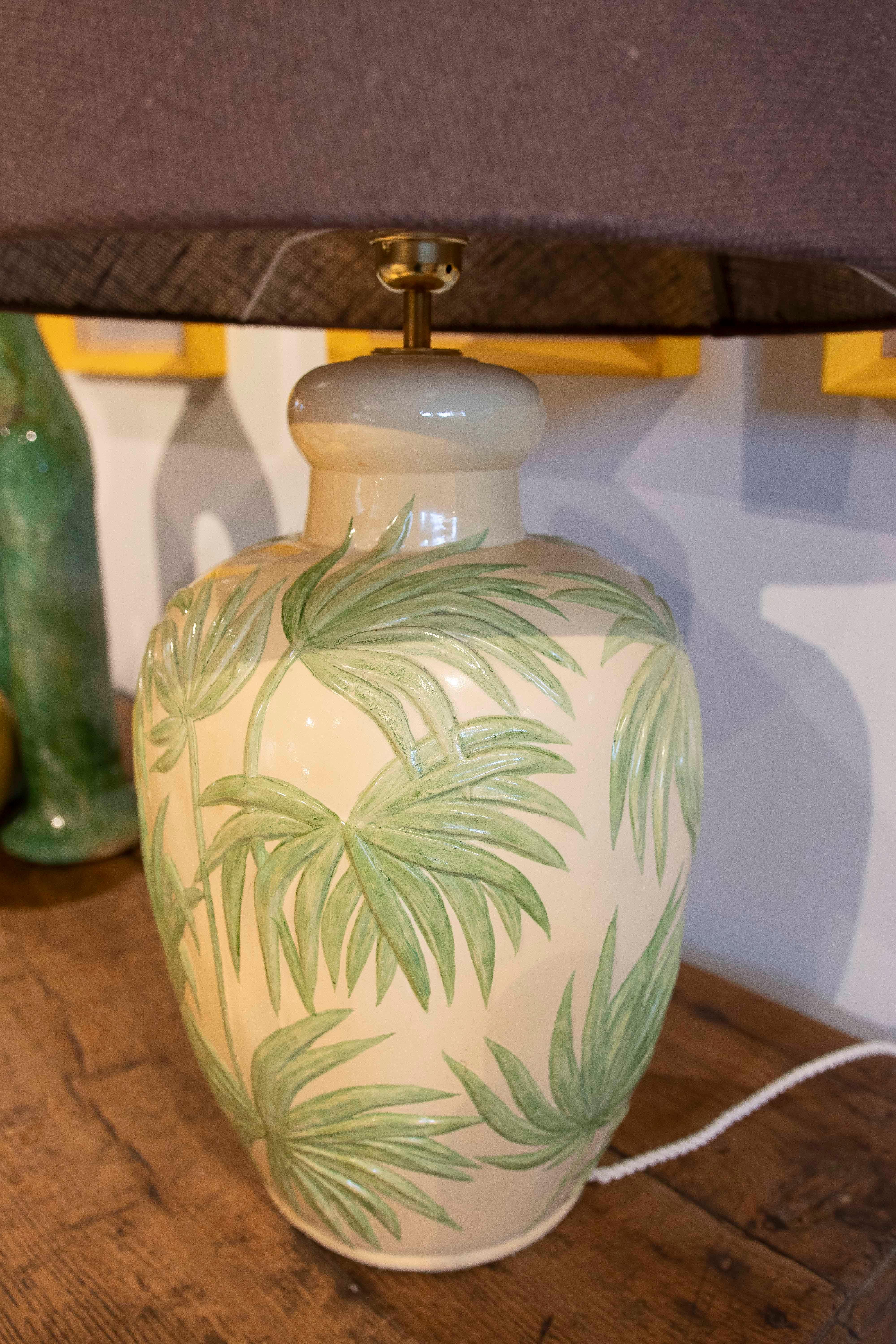 1970s Ceramic Lamp with Palm Tree Decoration  In Good Condition For Sale In Marbella, ES