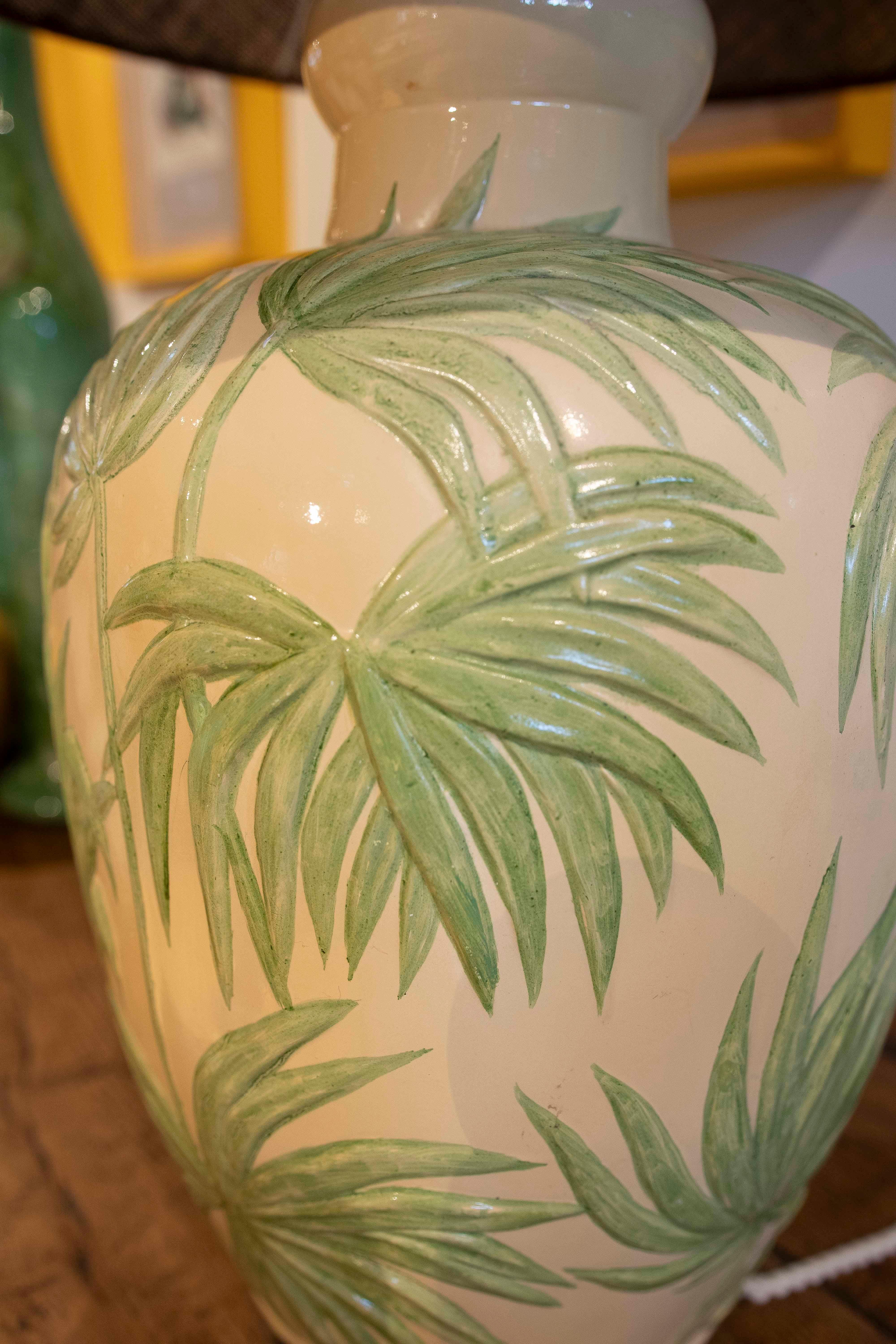 20th Century 1970s Ceramic Lamp with Palm Tree Decoration  For Sale