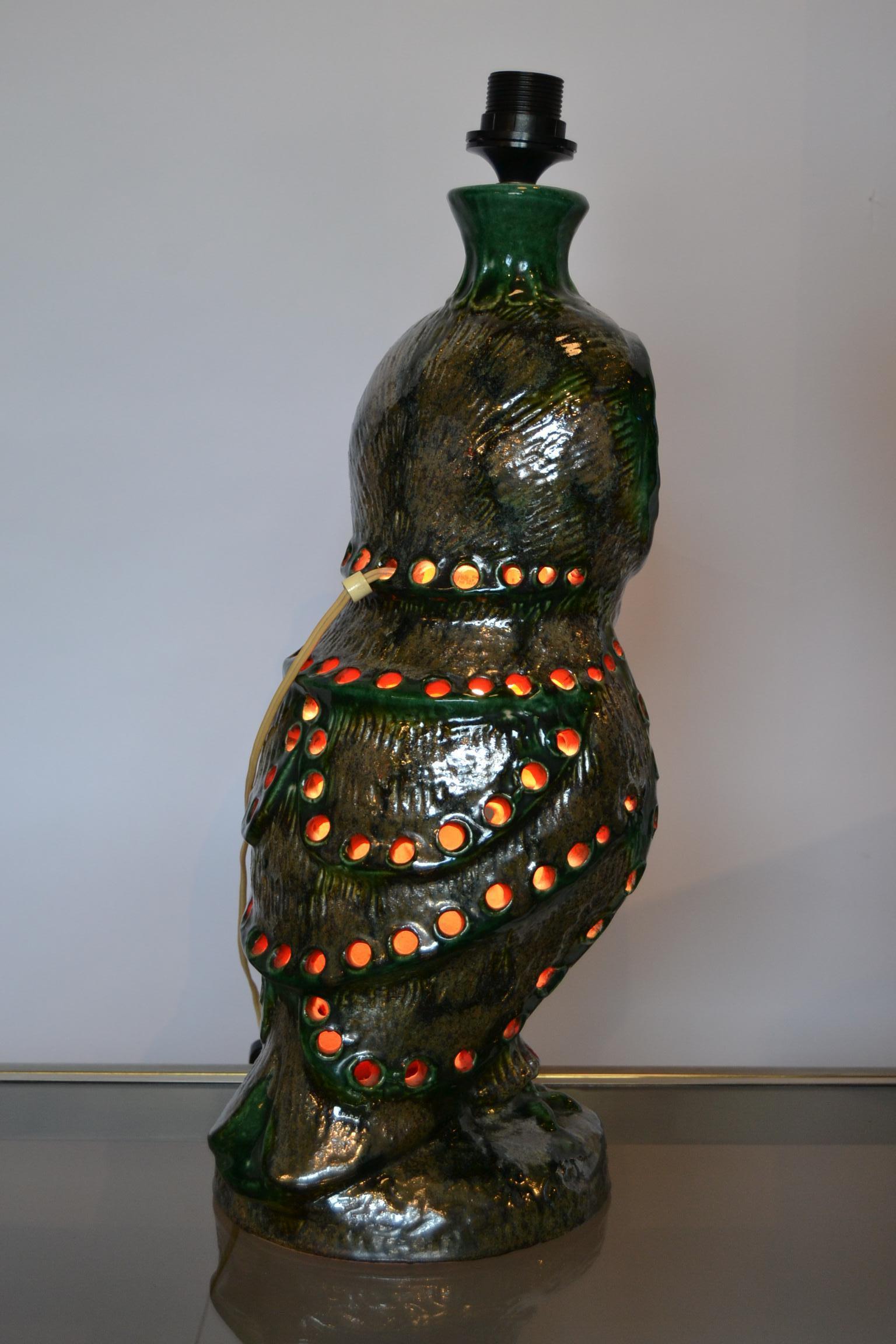 1970s Ceramic Owl Table Lamp 5