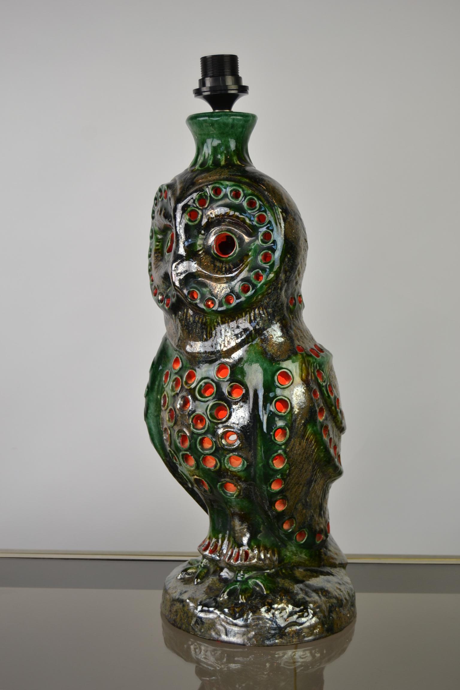 1970s Ceramic Owl Table Lamp 5