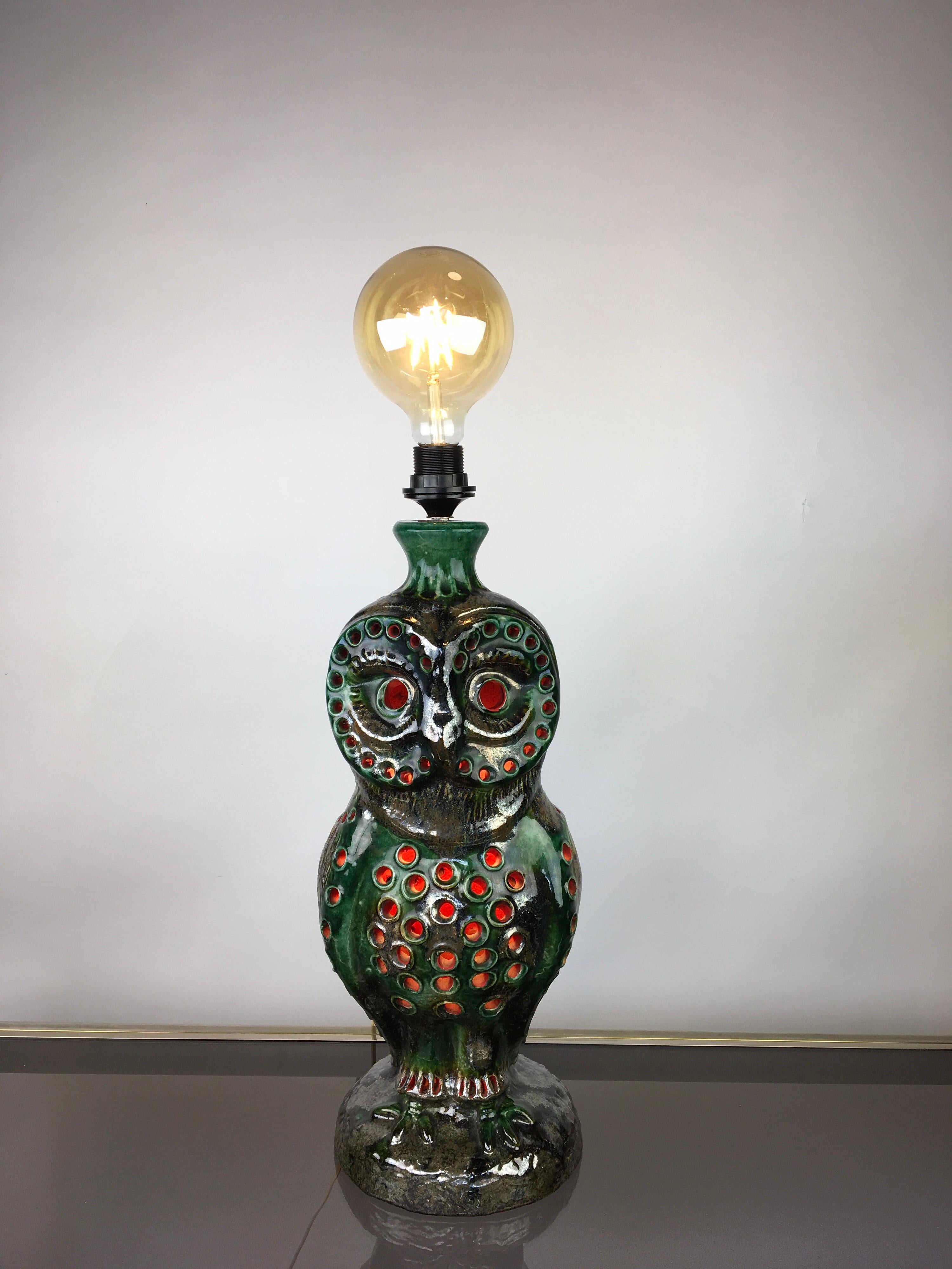 1970s Ceramic Owl Table Lamp 7