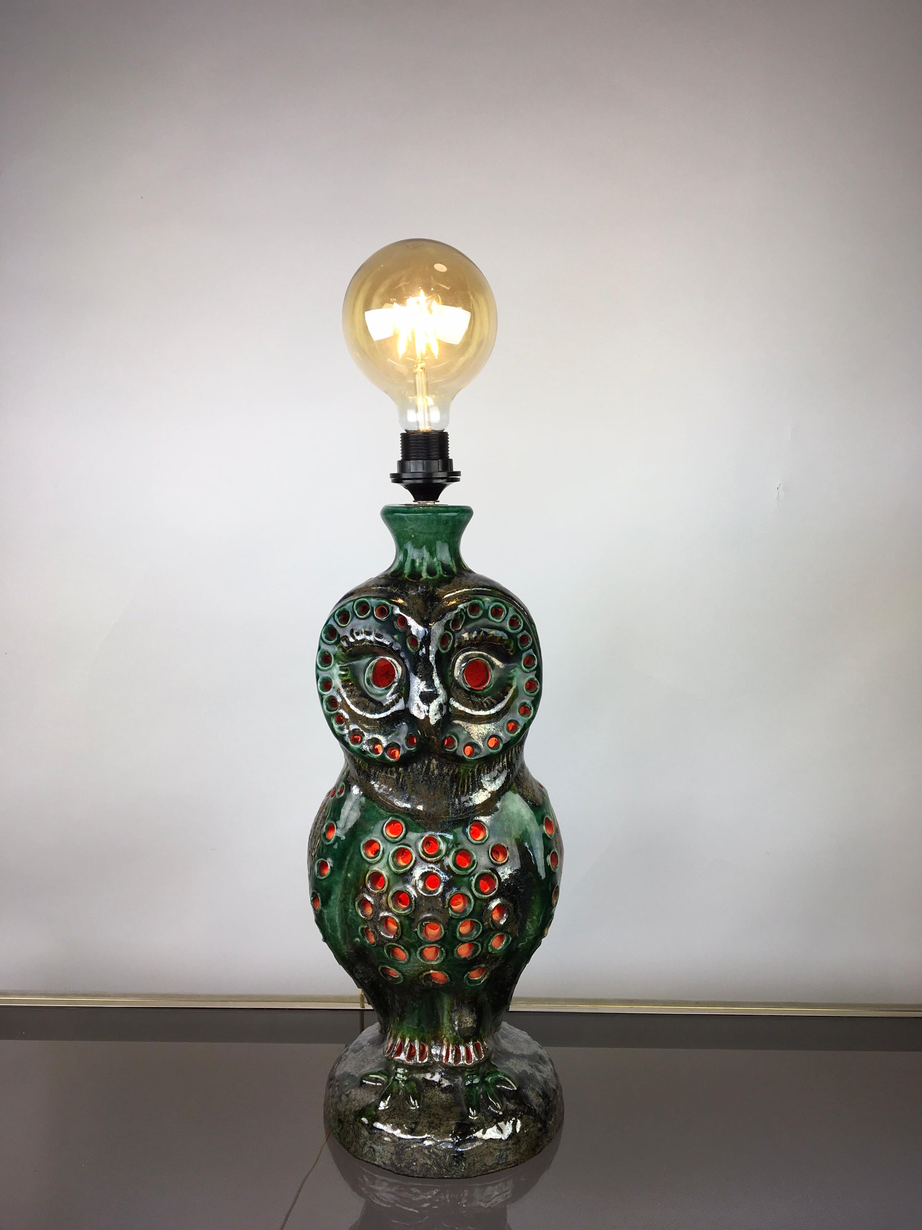 1970s Ceramic Owl Table Lamp 6