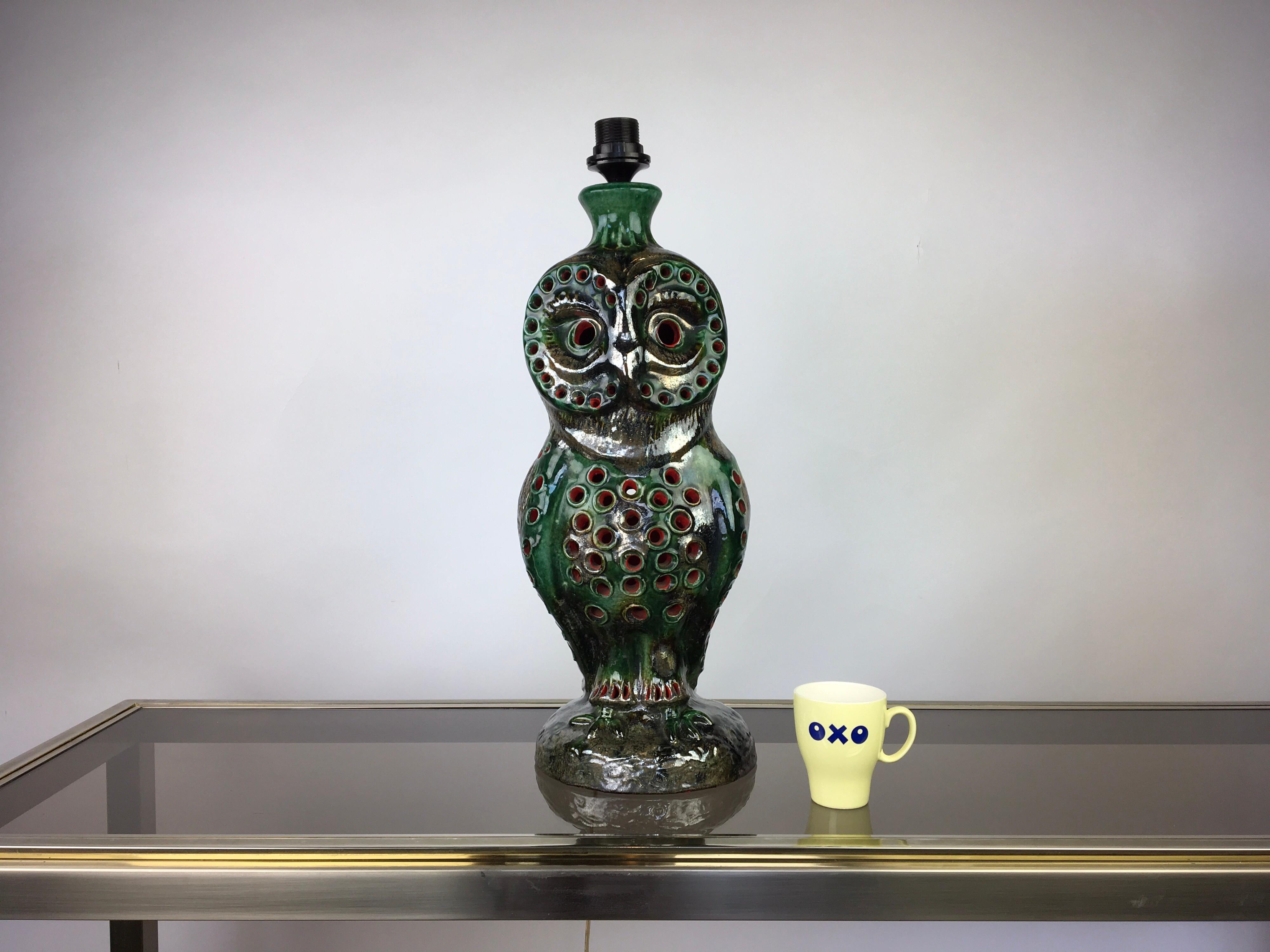 1970s Ceramic Owl Table Lamp 7
