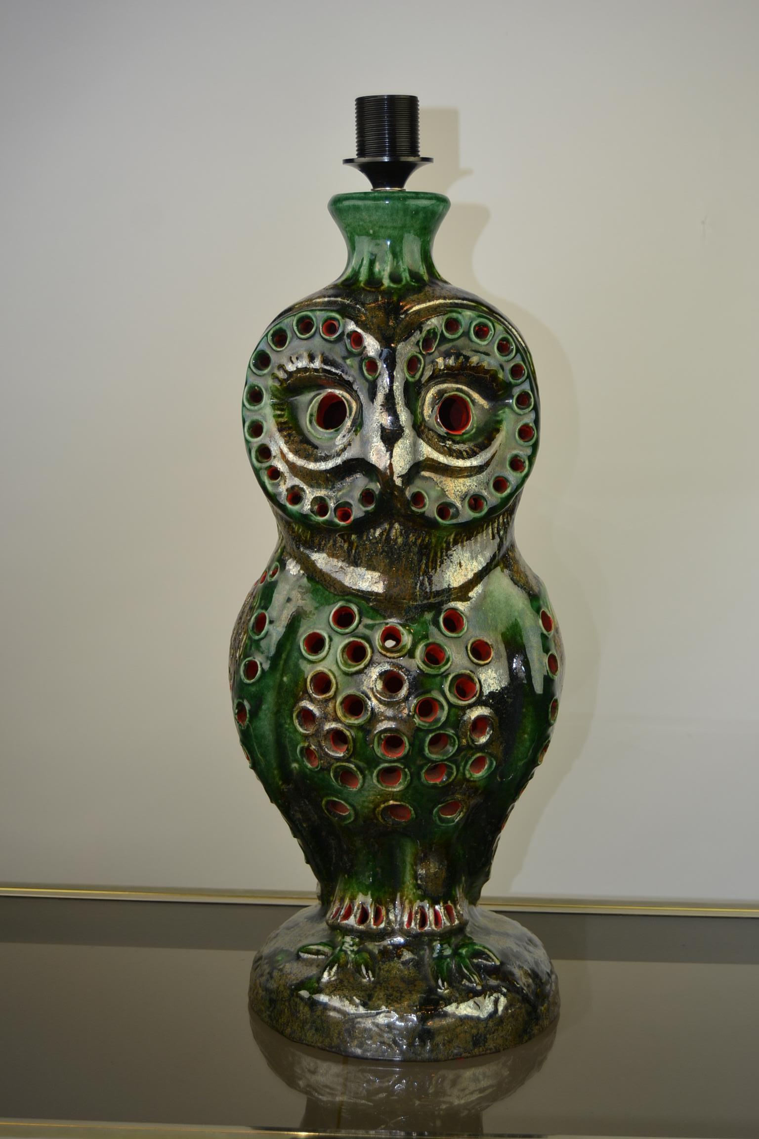 1970s Ceramic Owl Table Lamp 12