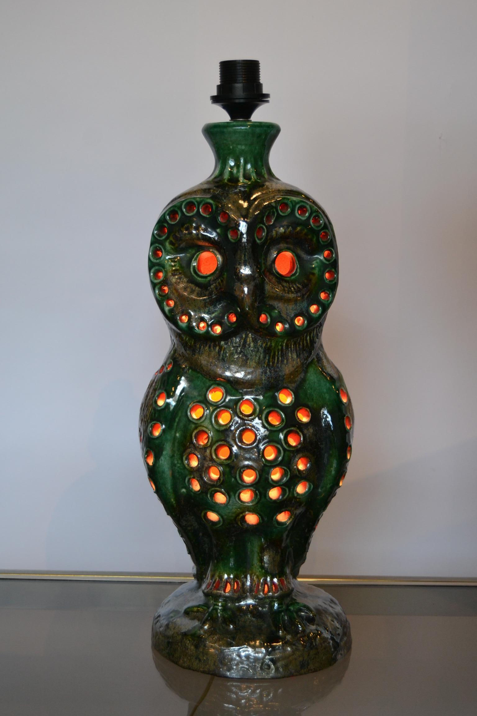 1970s ceramic owl lamp