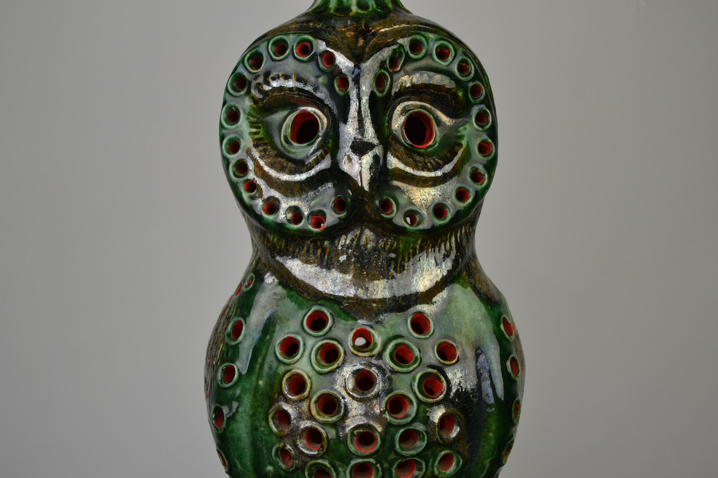 Brutalist 1970s Ceramic Owl Table Lamp