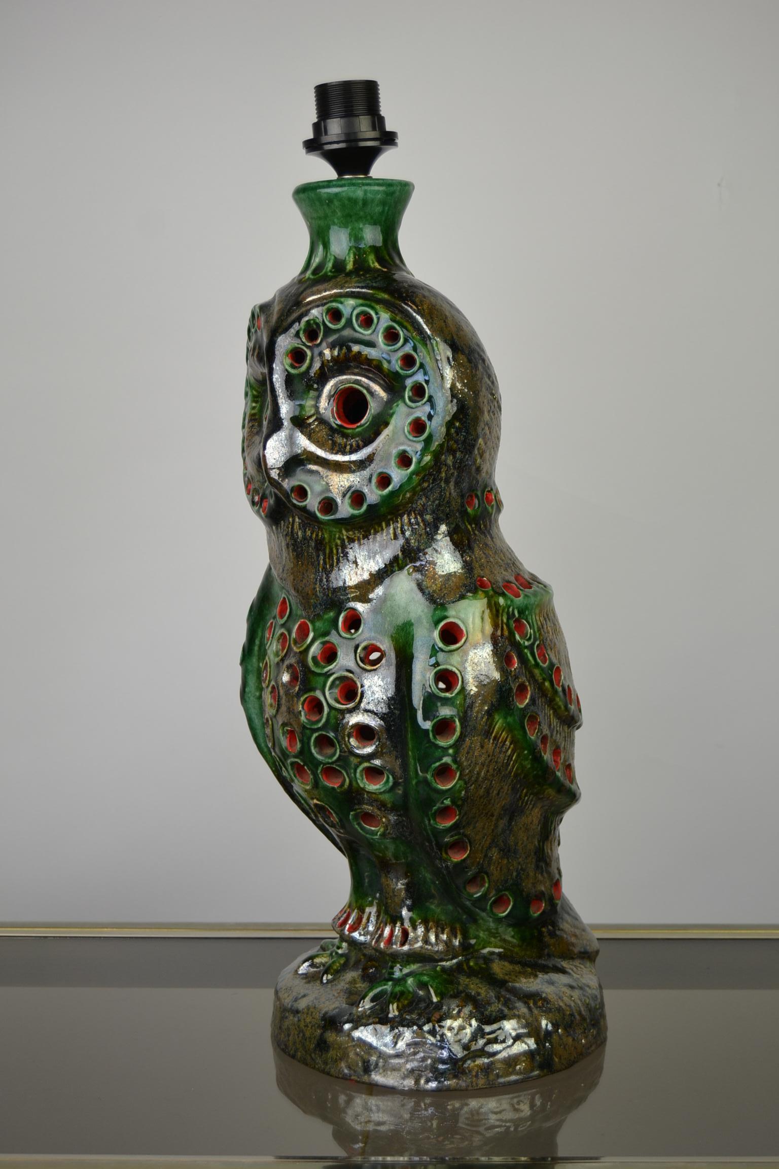 1970s Ceramic Owl Table Lamp In Good Condition In Antwerp, BE