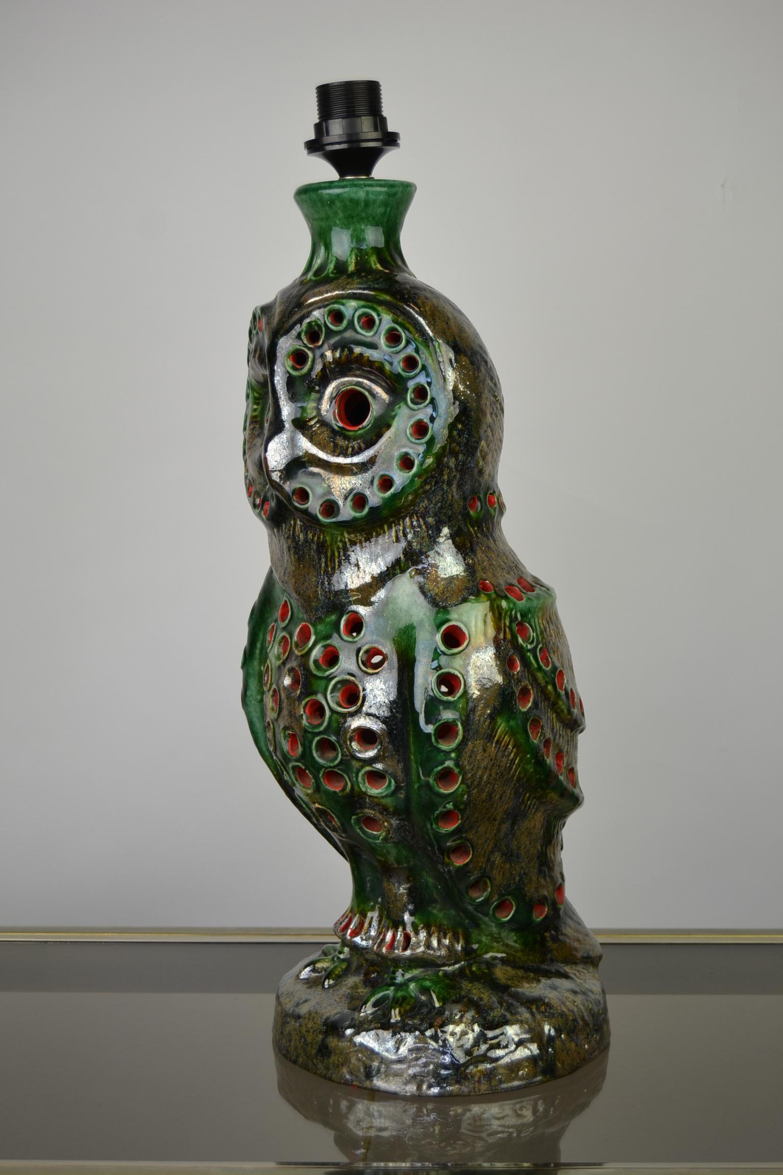 European 1970s Ceramic Owl Table Lamp