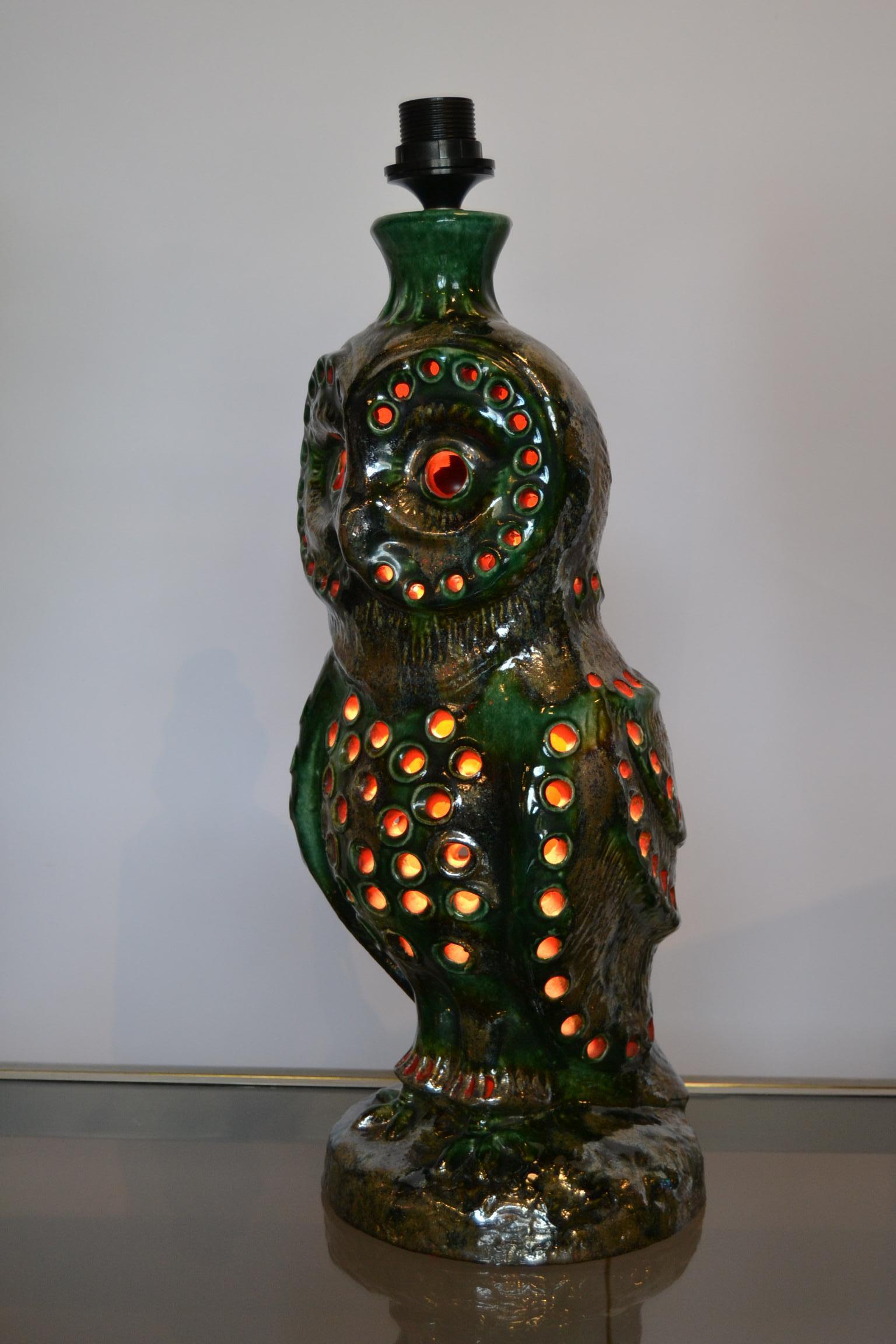 1970s Ceramic Owl Table Lamp In Good Condition In Retie, BE