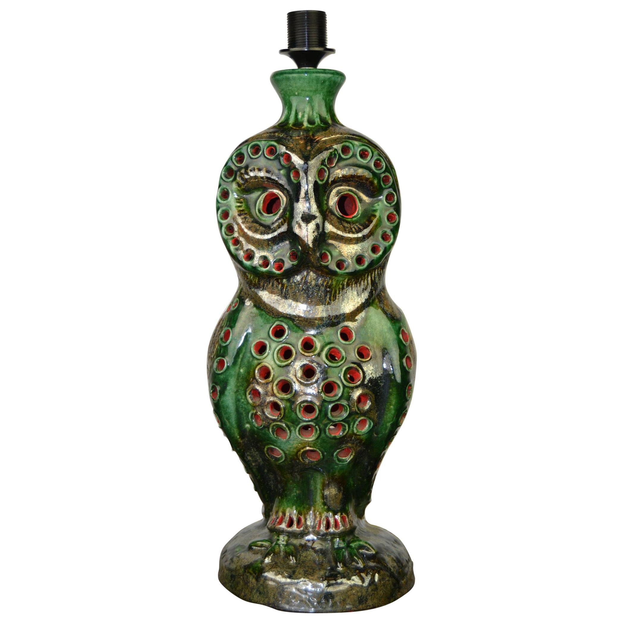 1970s Ceramic Owl Table Lamp