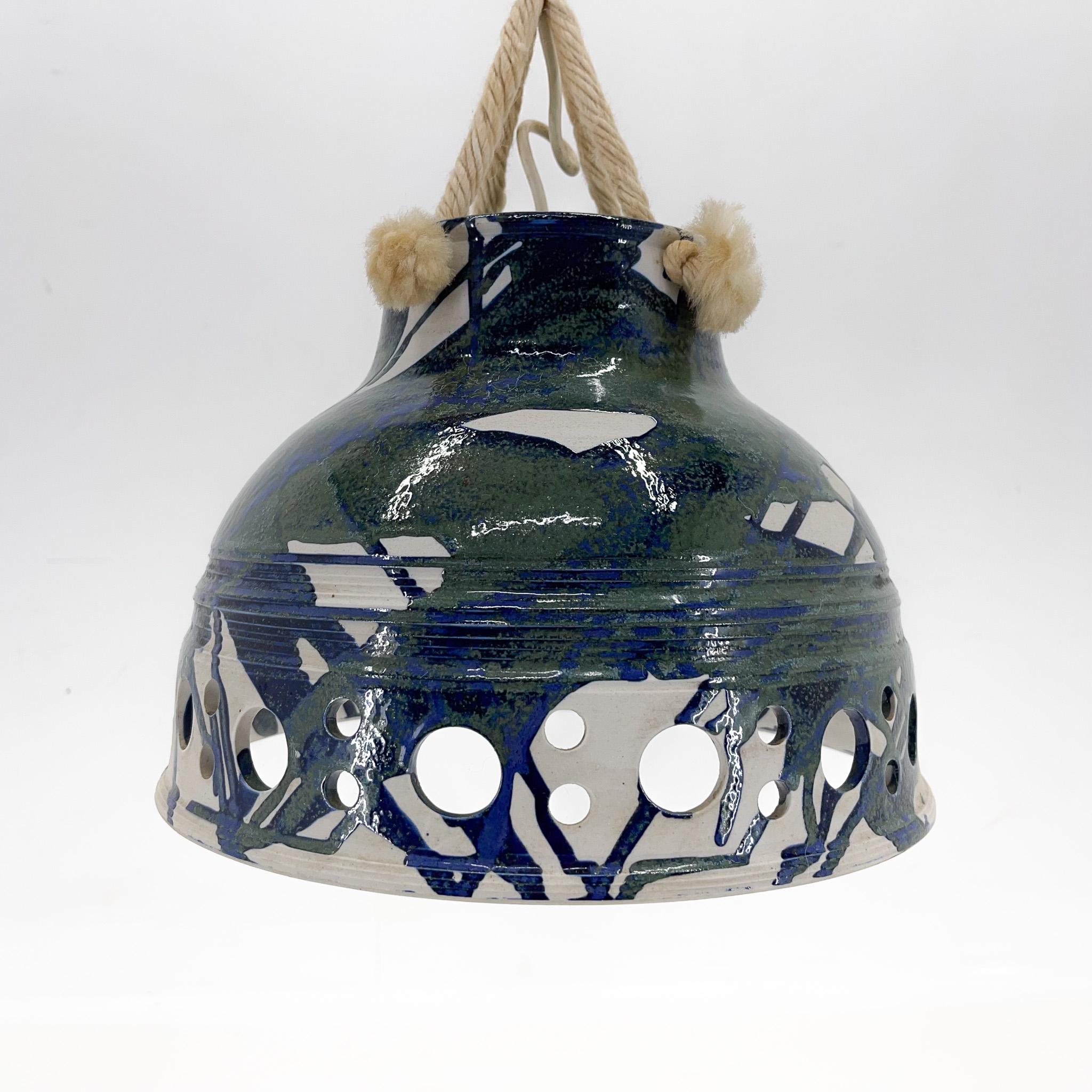 1970s Ceramic Pendant Light Suspended on a on Rope, Denmark In Good Condition For Sale In Praha, CZ