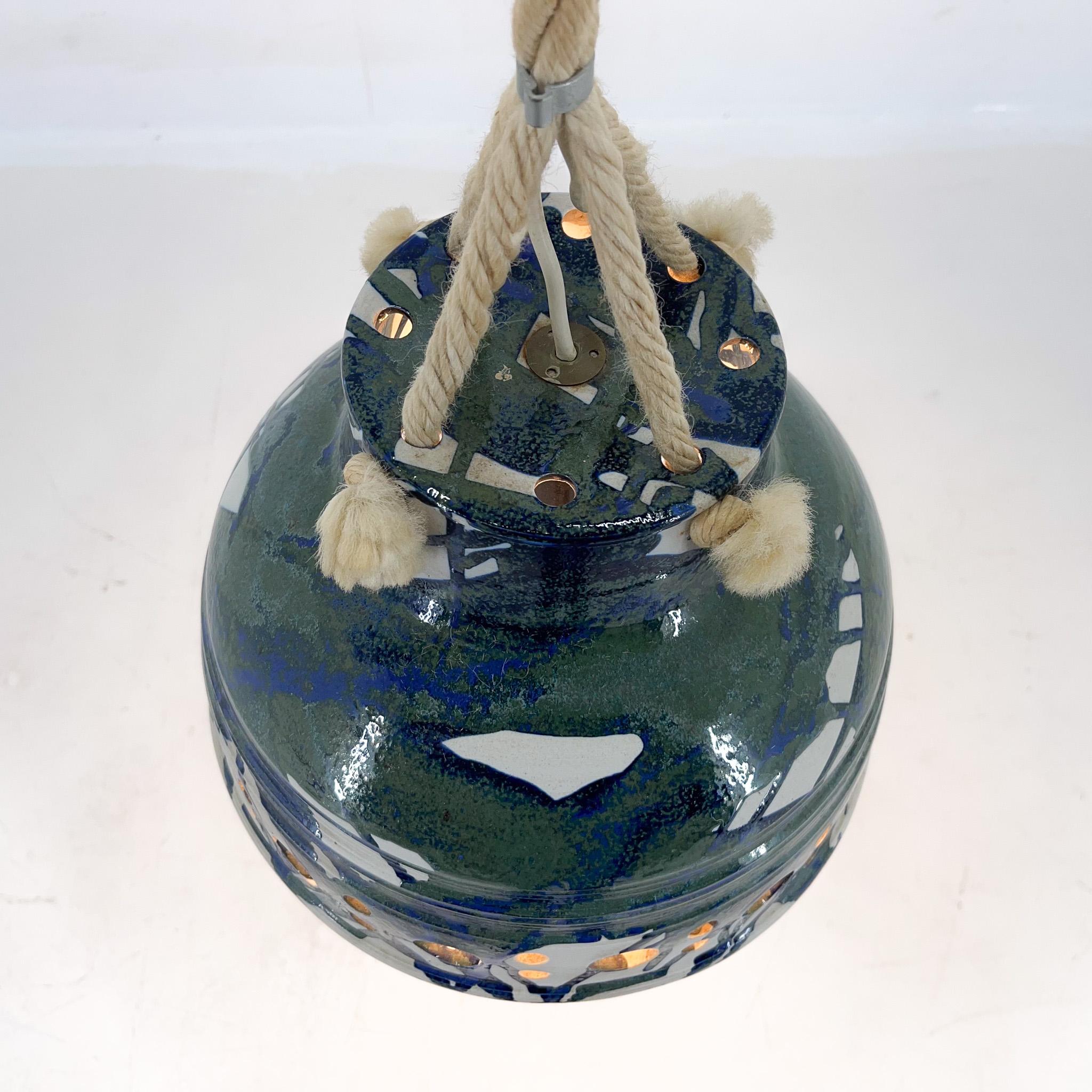 20th Century 1970s Ceramic Pendant Light Suspended on a on Rope, Denmark For Sale