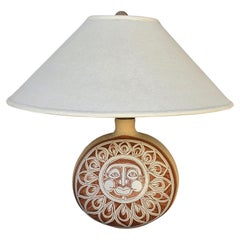 Vintage 1970's Ceramic Sun Table Lamp, Signed Brown